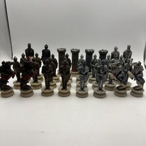 Medieval Times Crusades Gold & Silver Armored Knights Chess Men Set - NO Board